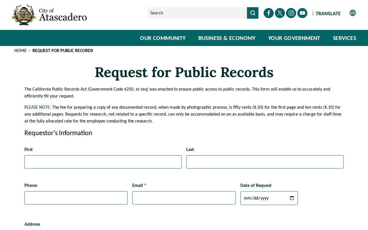 Atascadero residents directory city public records request