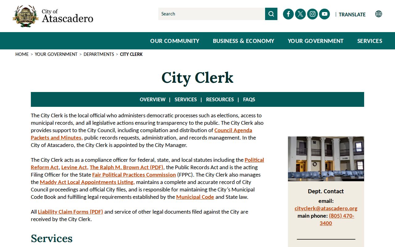 Atascadero neighbors city clerk public records and elections contact