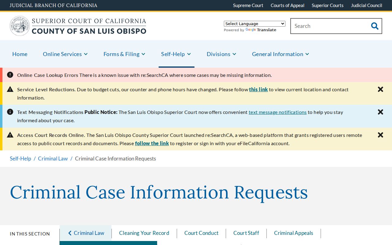 Atascadero neighbors criminal case information request access