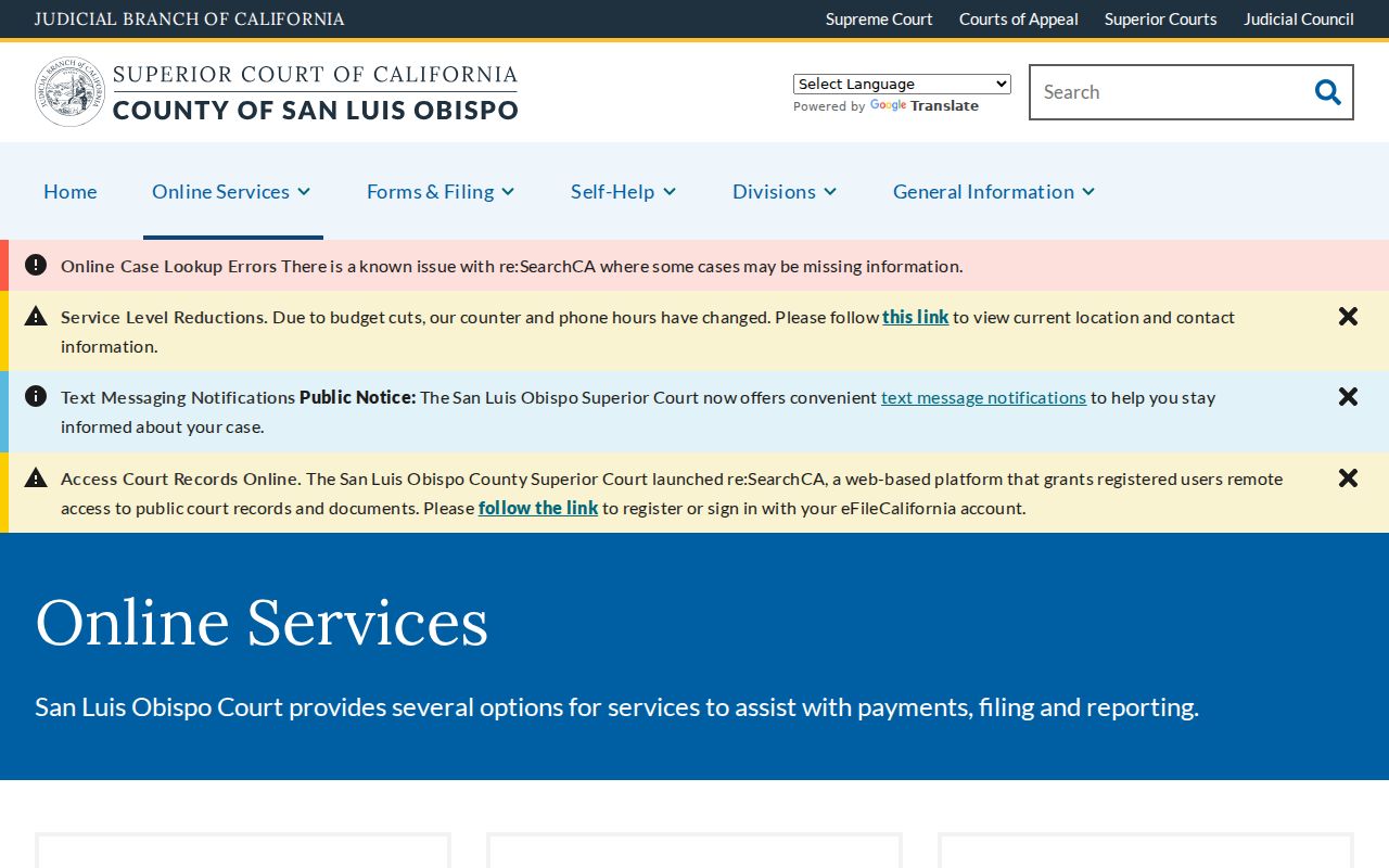 Atascadero neighbors Superior Court online services