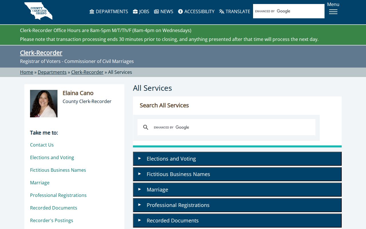 Atascadero previous residents research through Clerk-Recorder services