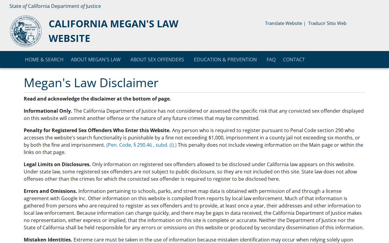 Atascadero resident lookup California Megan's Law registry