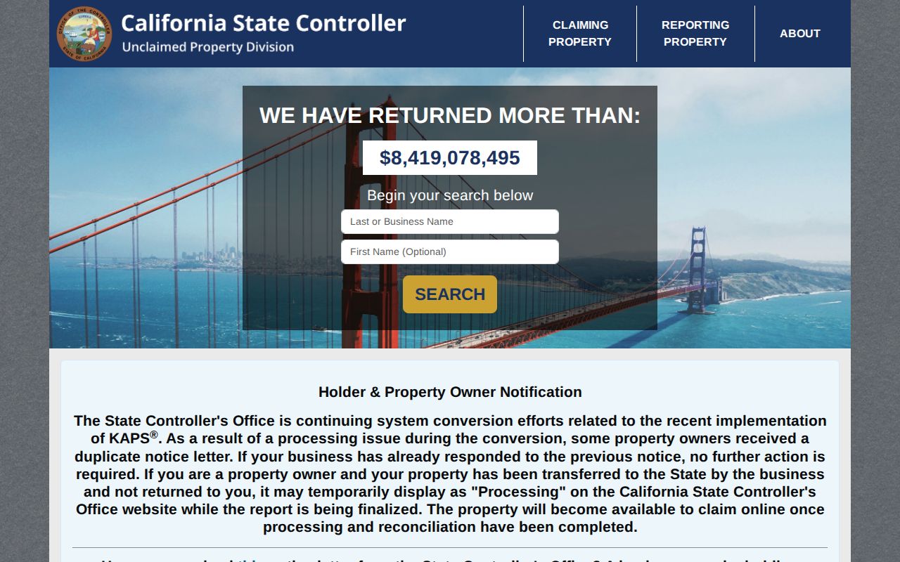 Atascadero resident lookup California unclaimed property search