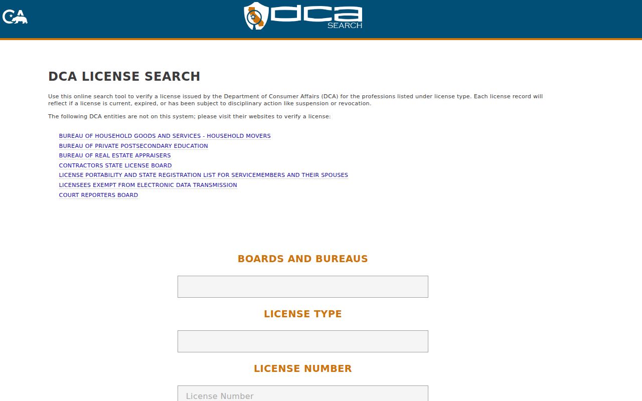 Atascadero resident lookup California professional license search
